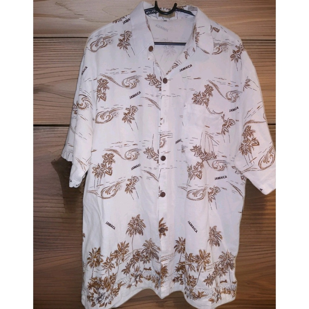 Island‎ Life XXL Jamaica Hawaiian Shirt White & Brown 100% Cotton Reggae Resort